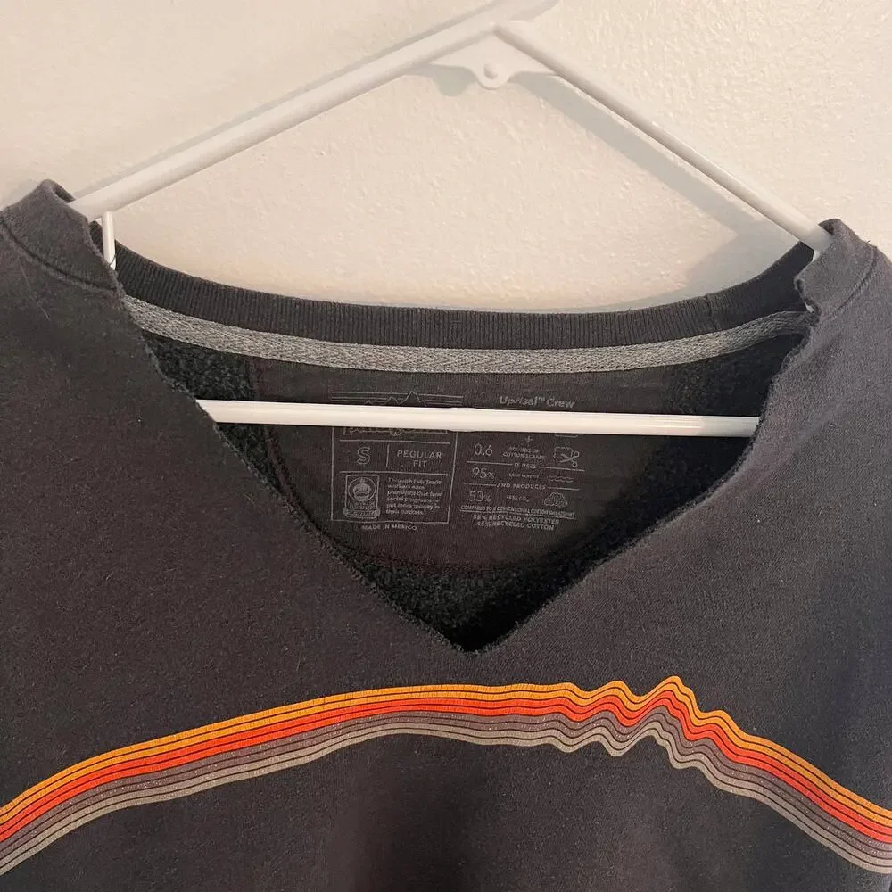Patagonia Uprisal Crew Sweatshirt Small Gray Distressed Cut V-Neck Grunge Retro
